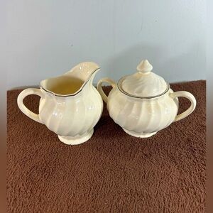 White swirl silver trimmed cream and sugar set